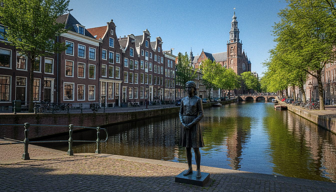 Il monumento ad Anna Frank accanto alla Westerkerk, a pochi passi dall'ingresso del museo in Westermarkt