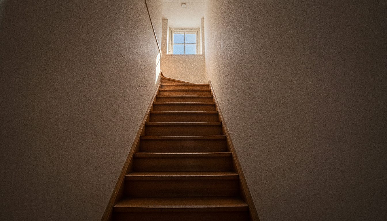 Scala ripida e stretta all'interno della Casa di Anna Frank che porta all'alloggio segreto